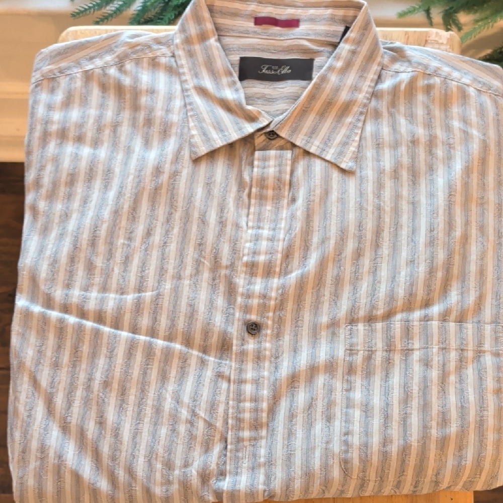 Tasso Elba Light Blue Paisley Stripe Button Down Shirt Men’s Size XXL